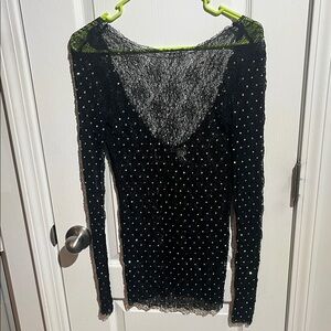 NWOT Zara Black Sheer Long Sleeve Top with rhinestone accents